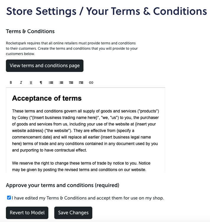 What are my shop&rsquo;s Terms &amp; Conditions? – Rocketspark